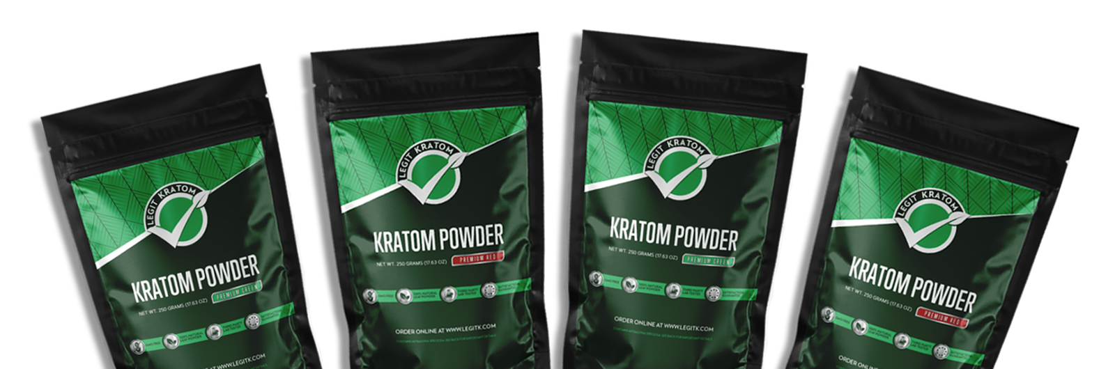 Close up of kratom powder bags