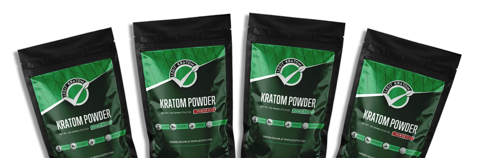 Close up of kratom powder bags